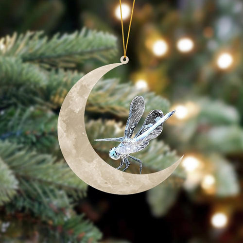Dragonfly Sits On The Moon Hanging Ornament, Animal Christmas Ornaments