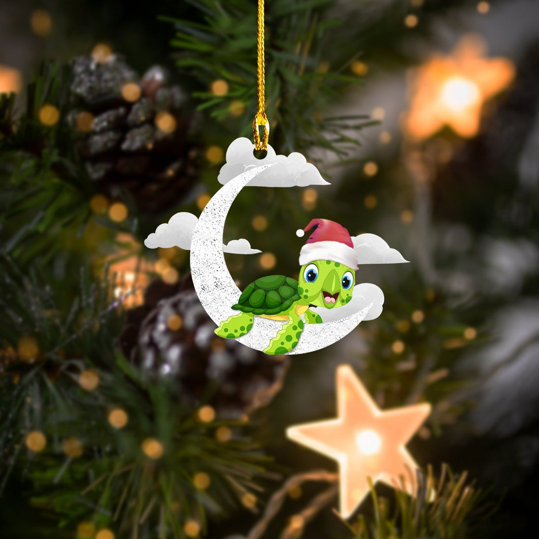Turtle Sit On THe Moon Christmas Shaped Ornament - Gift for Turtle Lover
