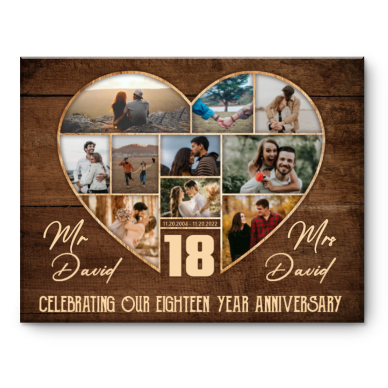 18th Wedding Anniversary Present, Gift For 18th Anniversary, Heart Shape Photo Collage
