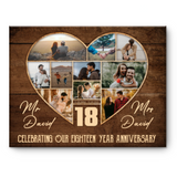 18th Wedding Anniversary Present, Gift For 18th Anniversary, Heart Shape Photo Collage