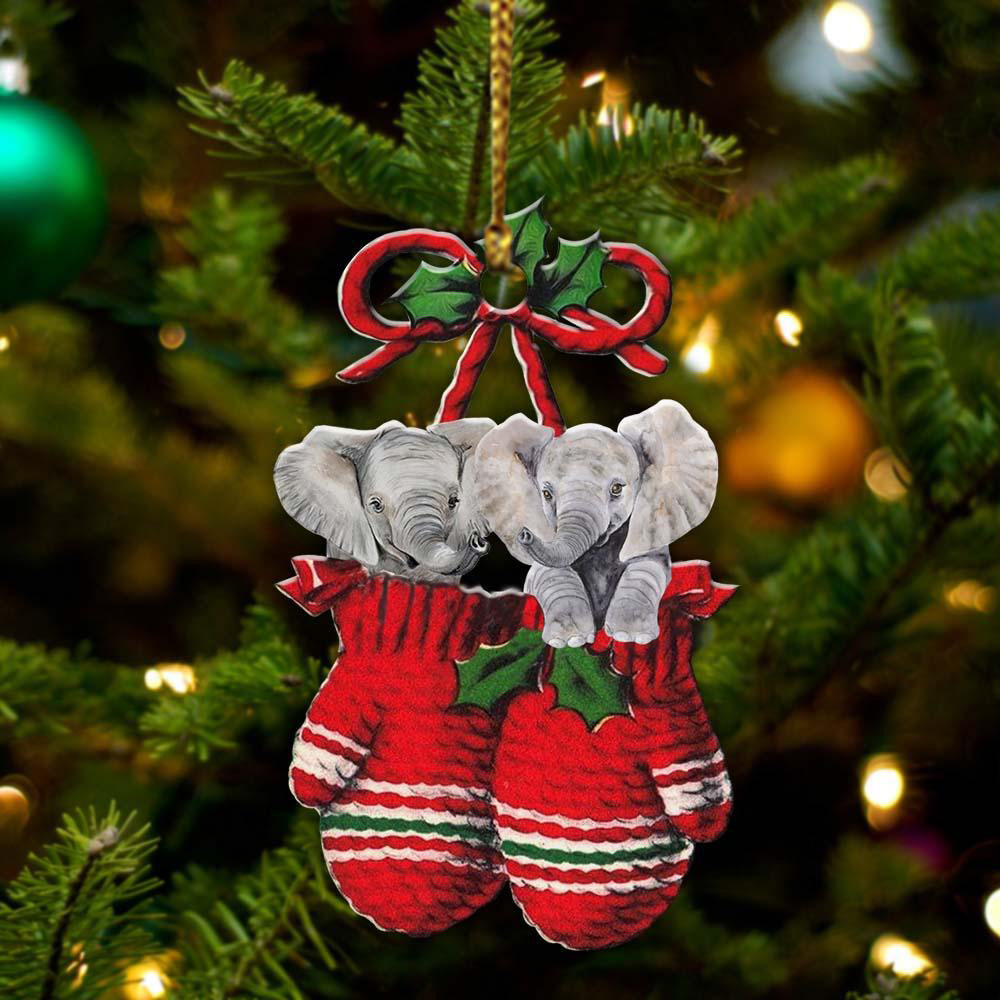 Ornament- Elephants Inside Your Gloves Christmas Holiday-Two Sided Ornament, Christmas Ornament, Car Ornament