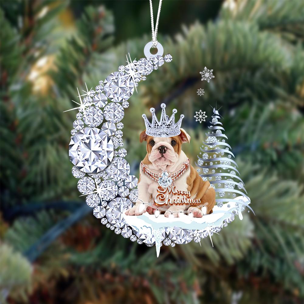 English Bulldog Diamond Moon Merry Christmas Ornament Dog Ornament