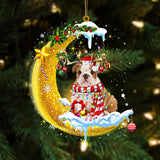 Godmerch- English Bulldog On The Moon Merry Christmas Hanging Ornament Dog Ornament, Car Ornament, Christmas Ornament