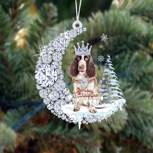 English Springer Spaniel Diamond Moon Merry Christmas Ornament Dog Ornament