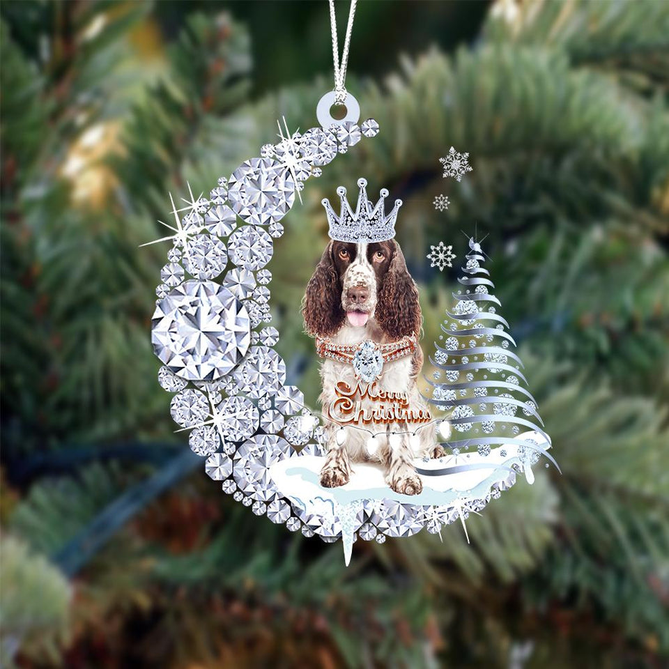 English Springer Spaniel Diamond Moon Merry Christmas Ornament Dog Ornament
