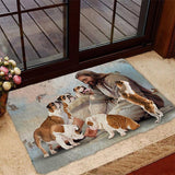 Jesus Surrounded By English Bulldogs Doormat