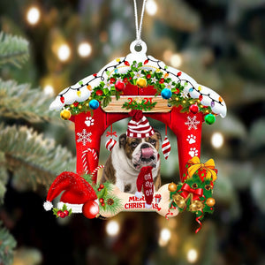 Ornament- English Bulldog-Christmas House Two Sided Ornament, Happy Christmas Ornament, Car Ornament