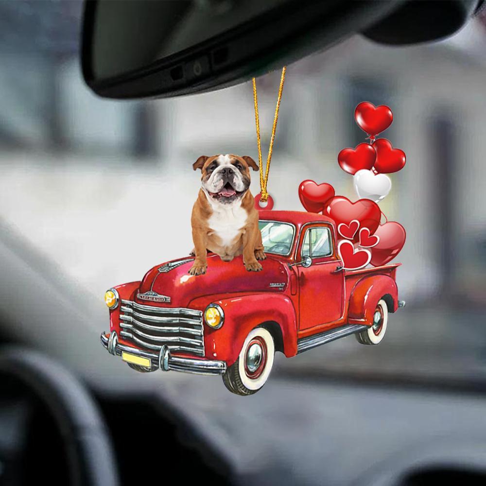 English Bulldog-Red Sports Car-Two Sided Ornament