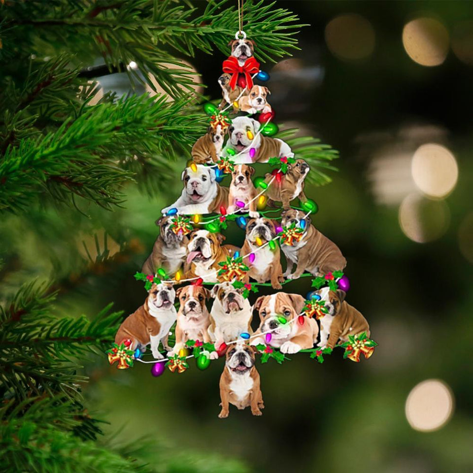 English Bulldog-Christmas Tree Lights-Two Sided Ornament