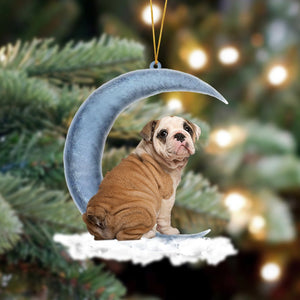 Godmerch- Ornament- English Bulldog Sits On The Moon Hanging Ornament Dog Ornament, Car Ornament, Christmas Ornament