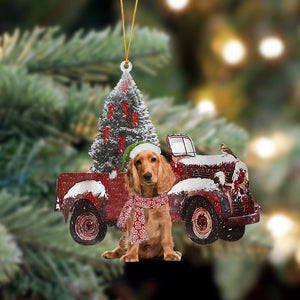 Ornament- English Cocker Spaniel-Christmas Truck Two Sided Ornament, Happy Christmas Ornament, Car Ornament