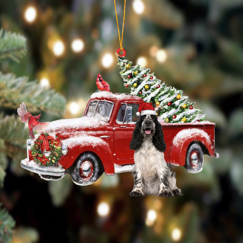 Ornament- English Cocker Spaniel 1-Cardinal & Truck Two Sided Ornament, Christmas Ornament, Car Ornament