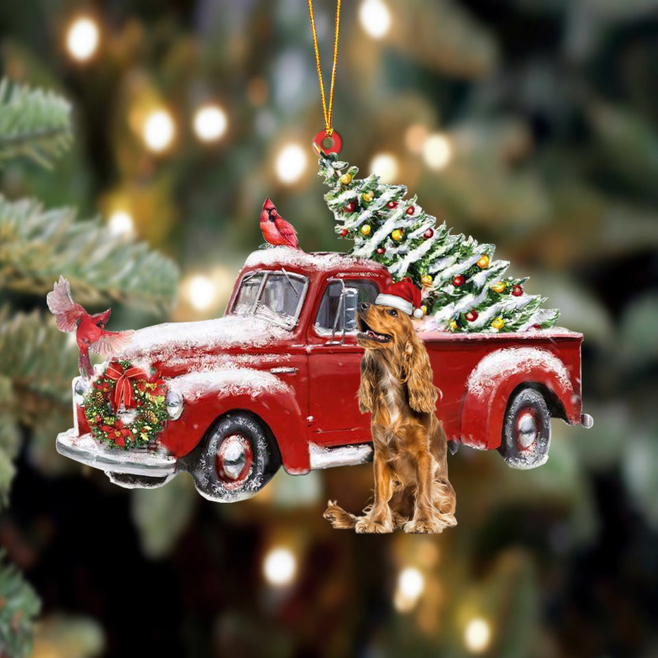 Ornament- English Cocker Spaniel 2-Cardinal & Truck Two Sided Ornament, Christmas Ornament, Car Ornament