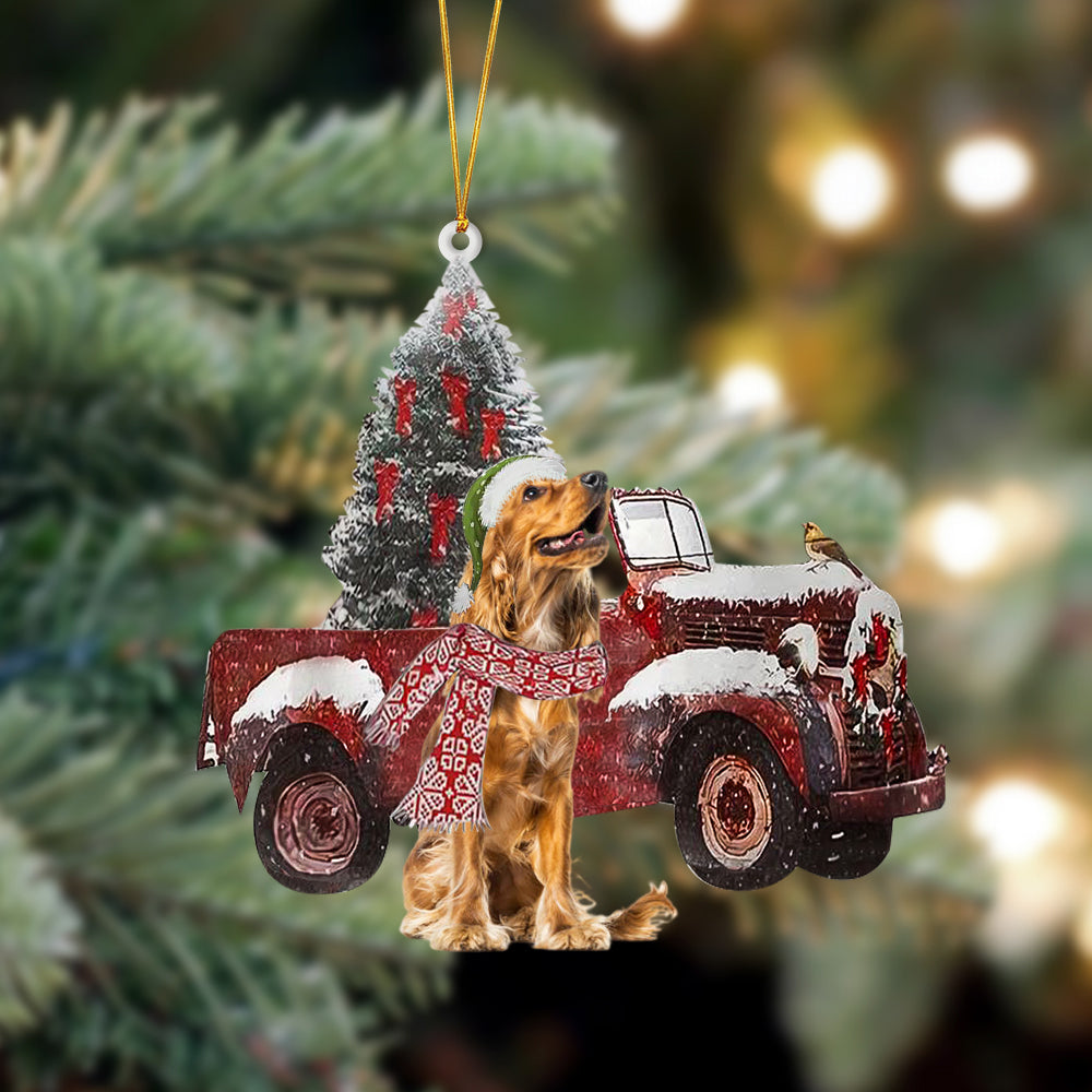 Ornament- English Cocker Spaniel 2-Christmas Truck Two Sided Ornament, Happy Christmas Ornament, Car Ornament