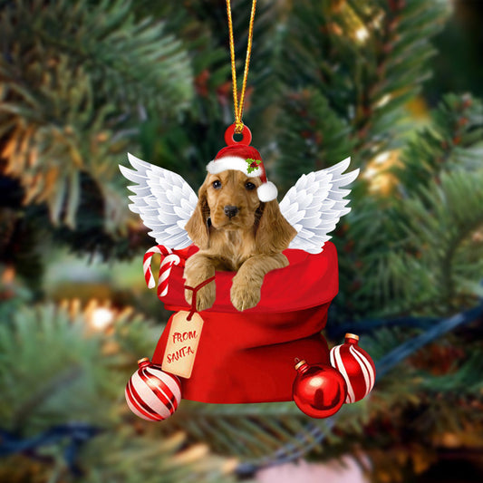English Cocker Spaniel Angel Gift From Santa Christmas Ornament, Dog Flat Acrylic Ornament