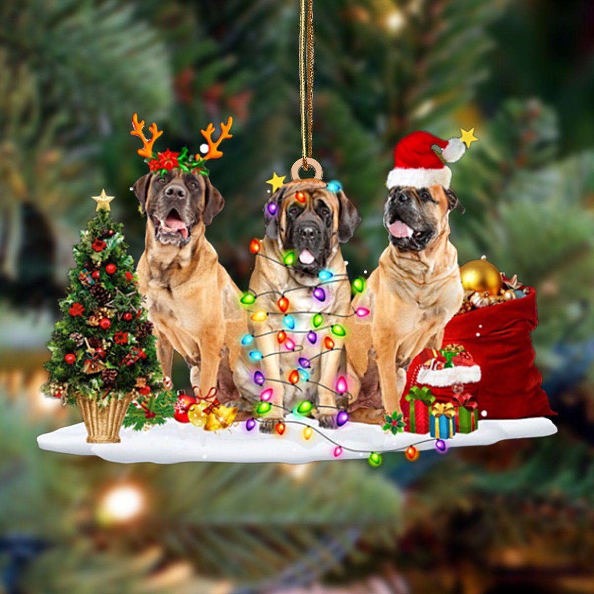 Ornament- English Mastiff-Christmas Dog Friends Hanging Ornament, Happy Christmas Ornament, Car Ornament