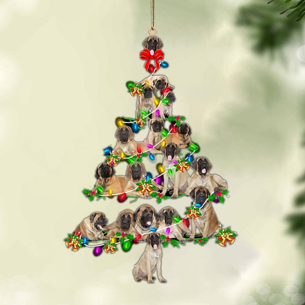 Ornament- English Mastiff-Christmas Tree Lights-Two Sided Ornament, Happy Christmas Ornament, Car Ornament