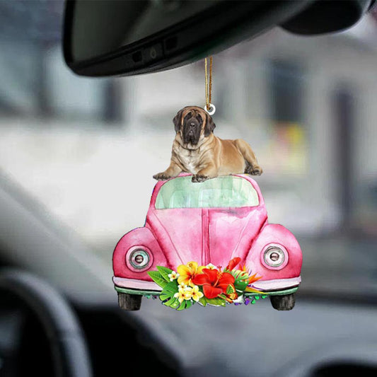 English Mastiff-Pink Hippie Car-Two Sided Ornament