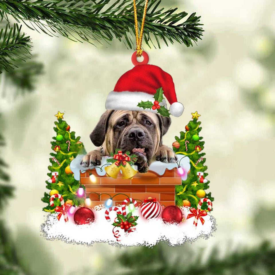 English Mastiff In The Chimney Hanging Ornament Dog Christmas Ornament