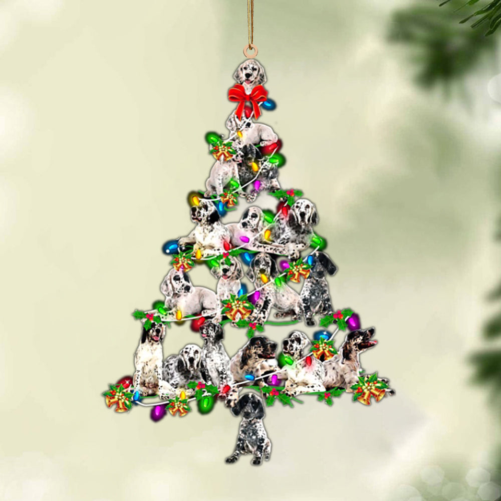 Ornament- English Setter-Christmas Tree Lights-Two Sided Ornament, Happy Christmas Ornament, Car Ornament