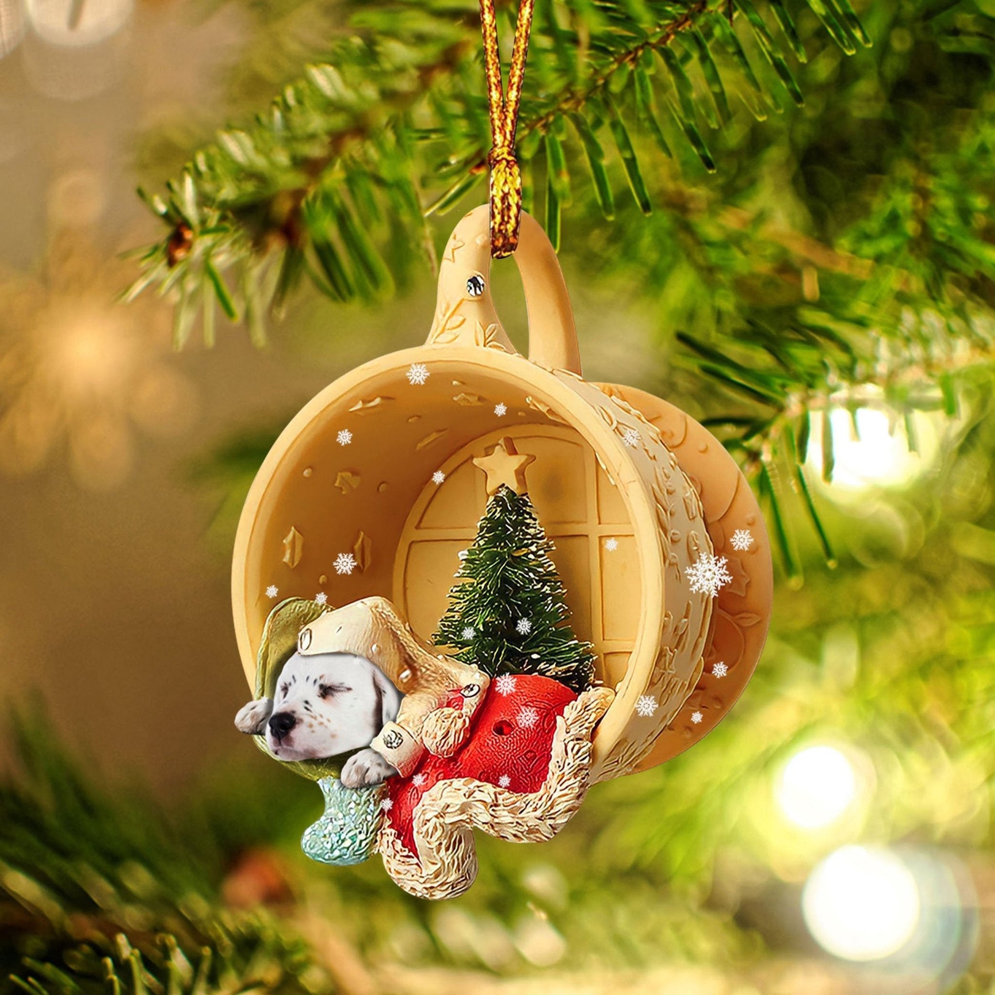 English Setter Sleeping in a tiny cup Christmas Holiday-Two Sided Ornament, Christmas Ornament, Car Ornament