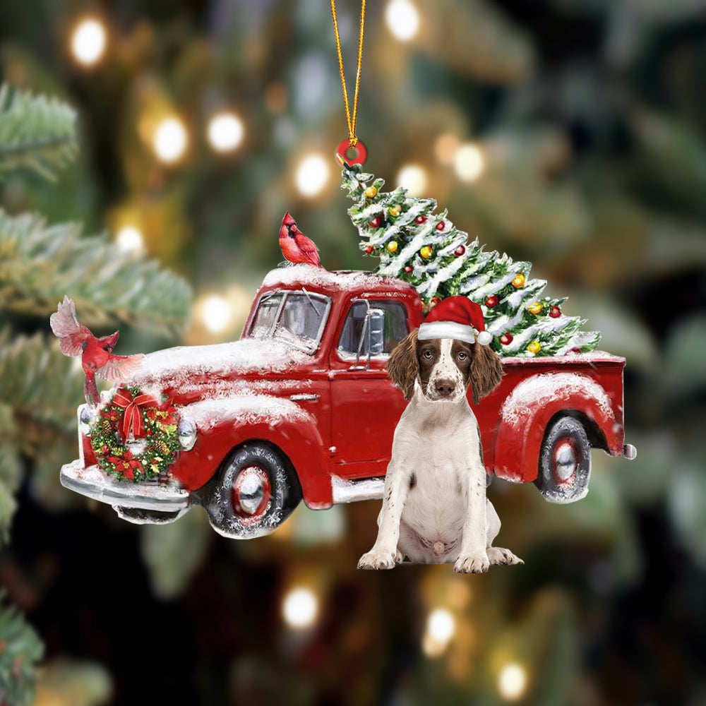 Ornament- English Springer Spaniel-Cardinal & Truck Two Sided Ornament, Christmas Ornament, Car Ornament