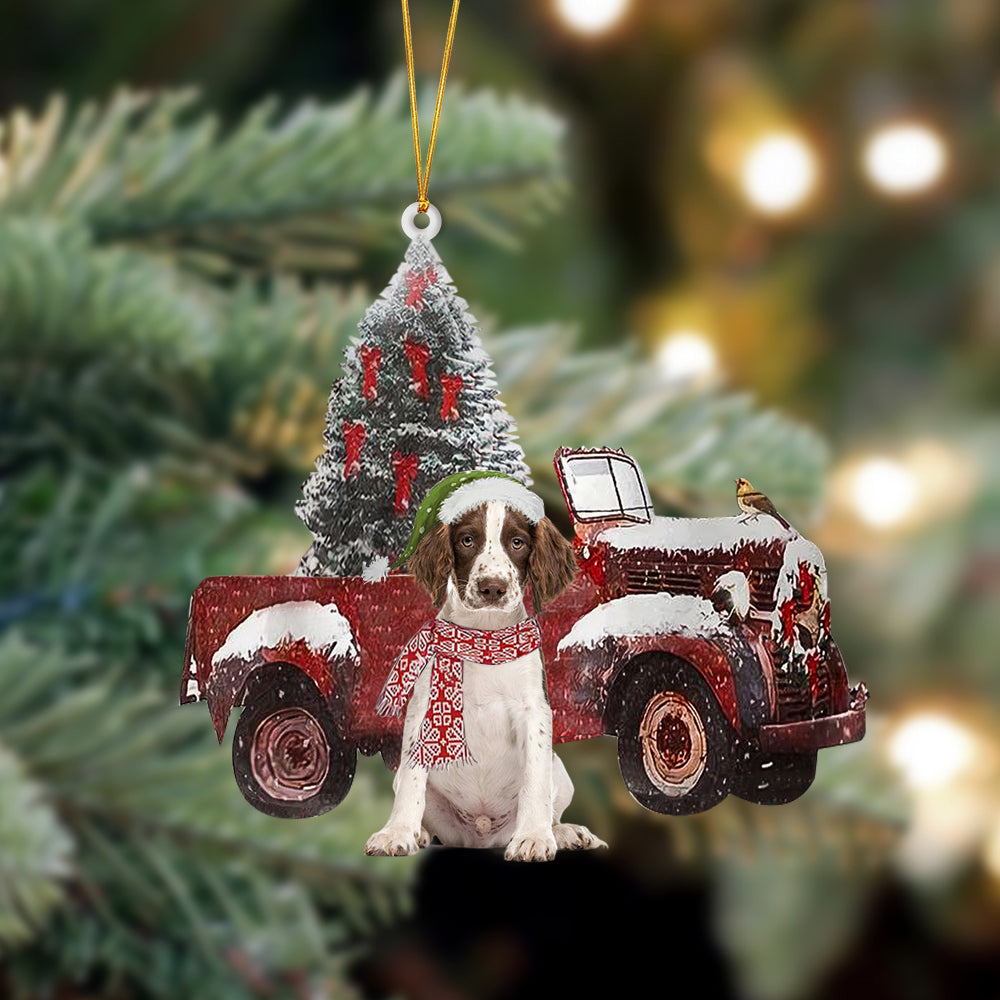 Ornament- English Springer Spaniel-Christmas Truck Two Sided Ornament, Happy Christmas Ornament, Car Ornament