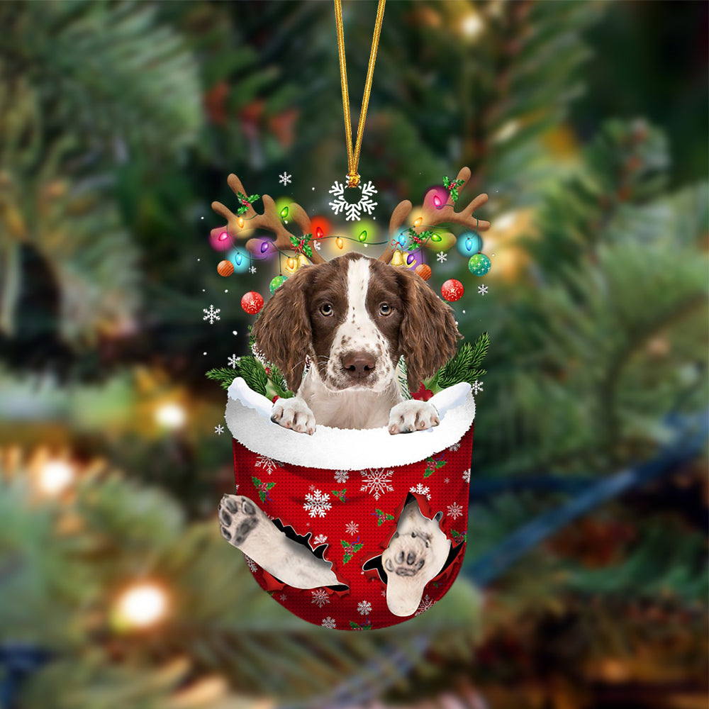 English Springer Spaniel-In Christmas Pocket Two Sides Ornament, Christmas Dog Hanging Ornament