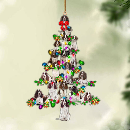Ornament- English Springer Spaniel-Christmas Tree Lights-Two Sided Ornament, Christmas Ornament, Car Ornament