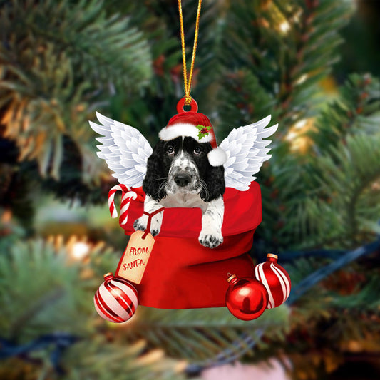 English Springer Spaniel003 Angel Gift From Santa Christmas Ornament, Dog Flat Acrylic Ornament