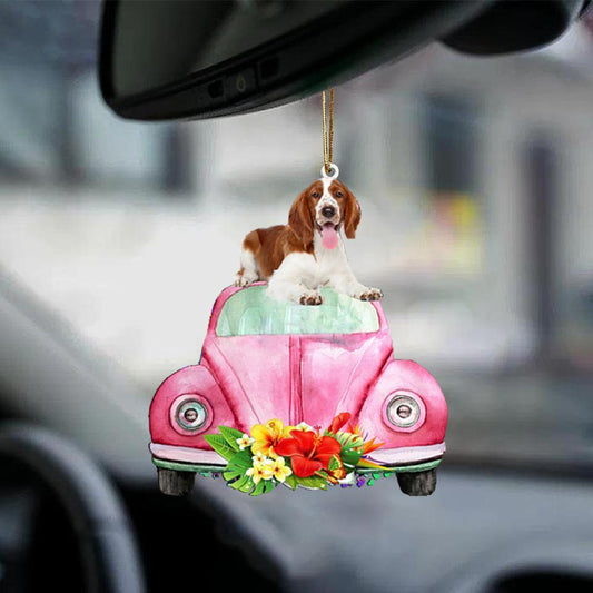 English Springer Spaniel 2-Pink Hippie Car-Two Sided Ornament