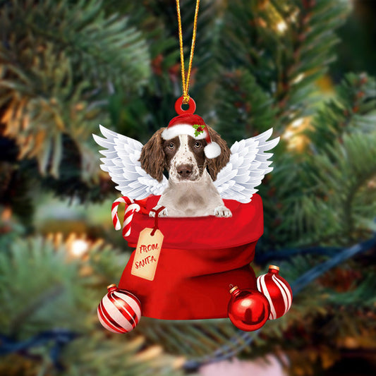English Springer Spaniel Angel Gift From Santa Christmas Ornament, Dog Flat Acrylic Ornament