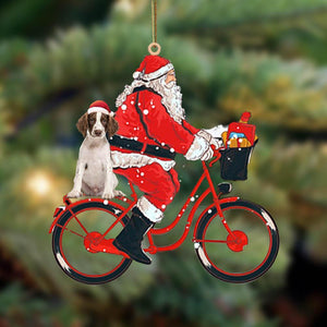 Santa Claus riding a bike with English Springer Spaniel (5)-Two Sided Ornament