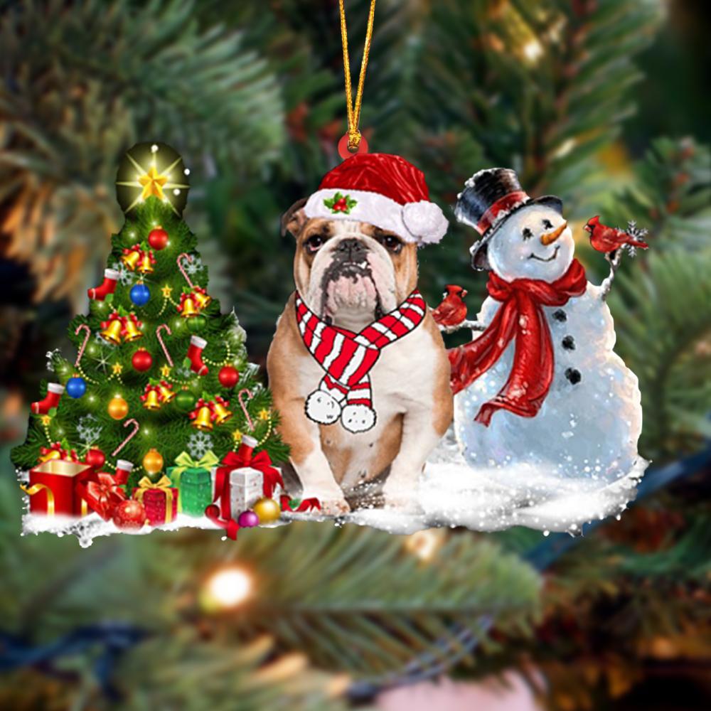 Godmerch- Ornament- English Bulldog Christmas Snow Hanging Ornament Dog Ornament, Car Ornament, Christmas Ornament