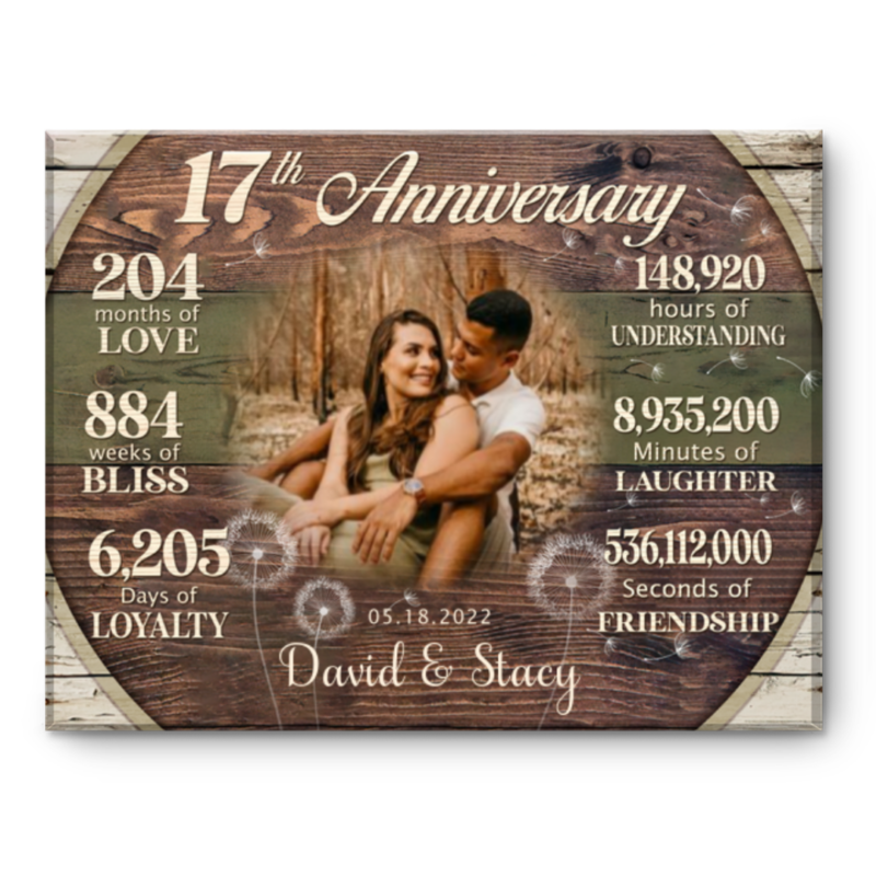 Custom 17th Anniversary Gift, 17 Years Anniversary Gift For Couple, Personalized 17th Anniversary Canvas