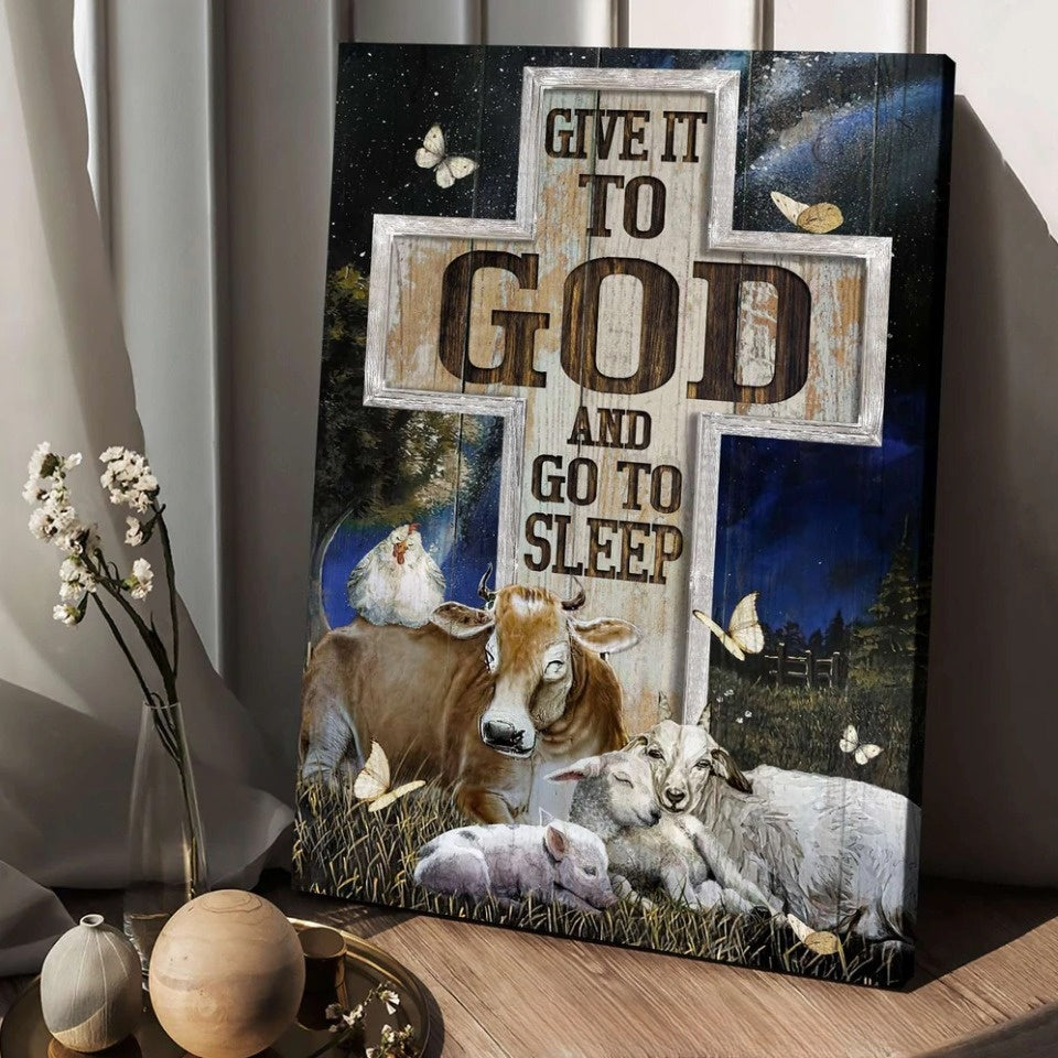 Farm cattle, Night sleep, Star sky, Give it to God and go to sleep - Matte Canvas