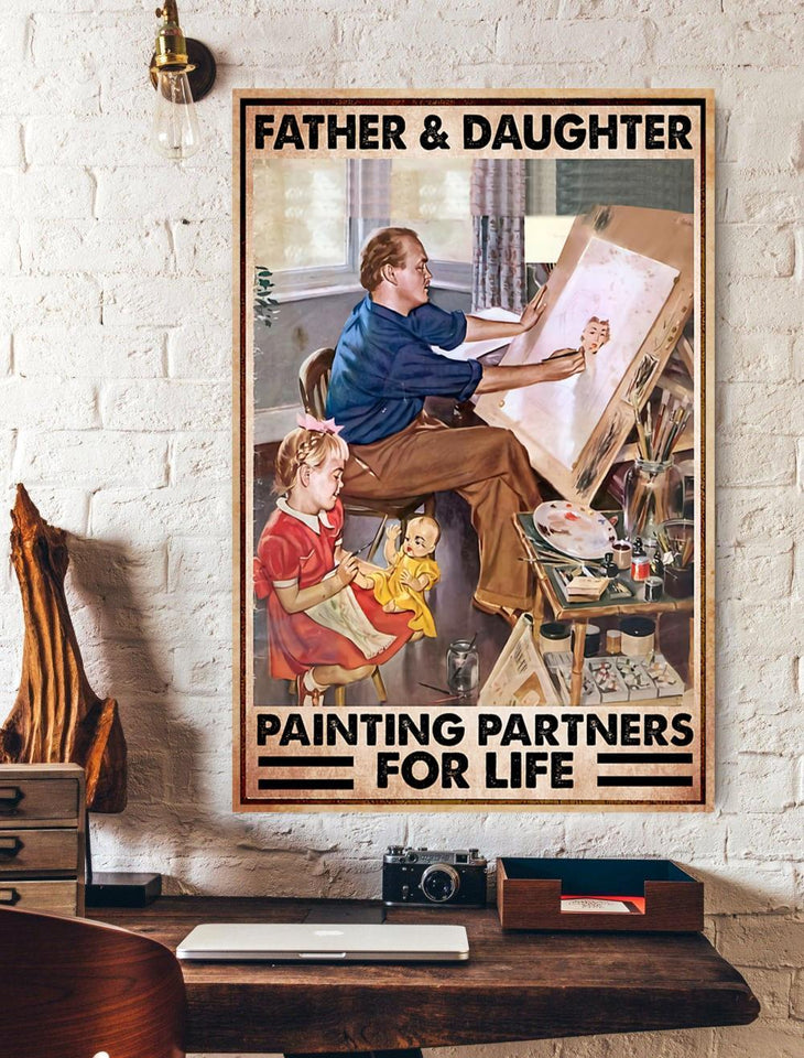 Father And Daughter Painting Partners For Life Canvas And Poster, Wall Decor Visual Art