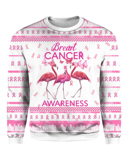 Flamingo Breast Cancer Awareness Ugly Christmas Sweater 