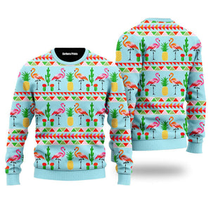 Flamingo Flamingle All The Way Pattern Ugly Christmas Sweater 