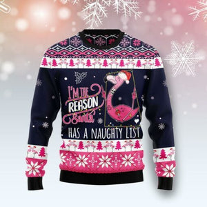 Flamingo I Am The Reason Santa Has A Naughty Ugly Christmas Sweater 