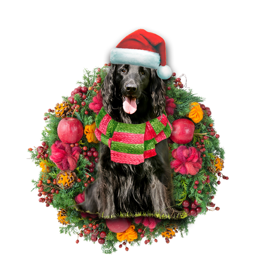 Godmerch- Ornament- Flat Coated Retriever Christmas Ornament, Happy Christmas Ornament, Car Ornament