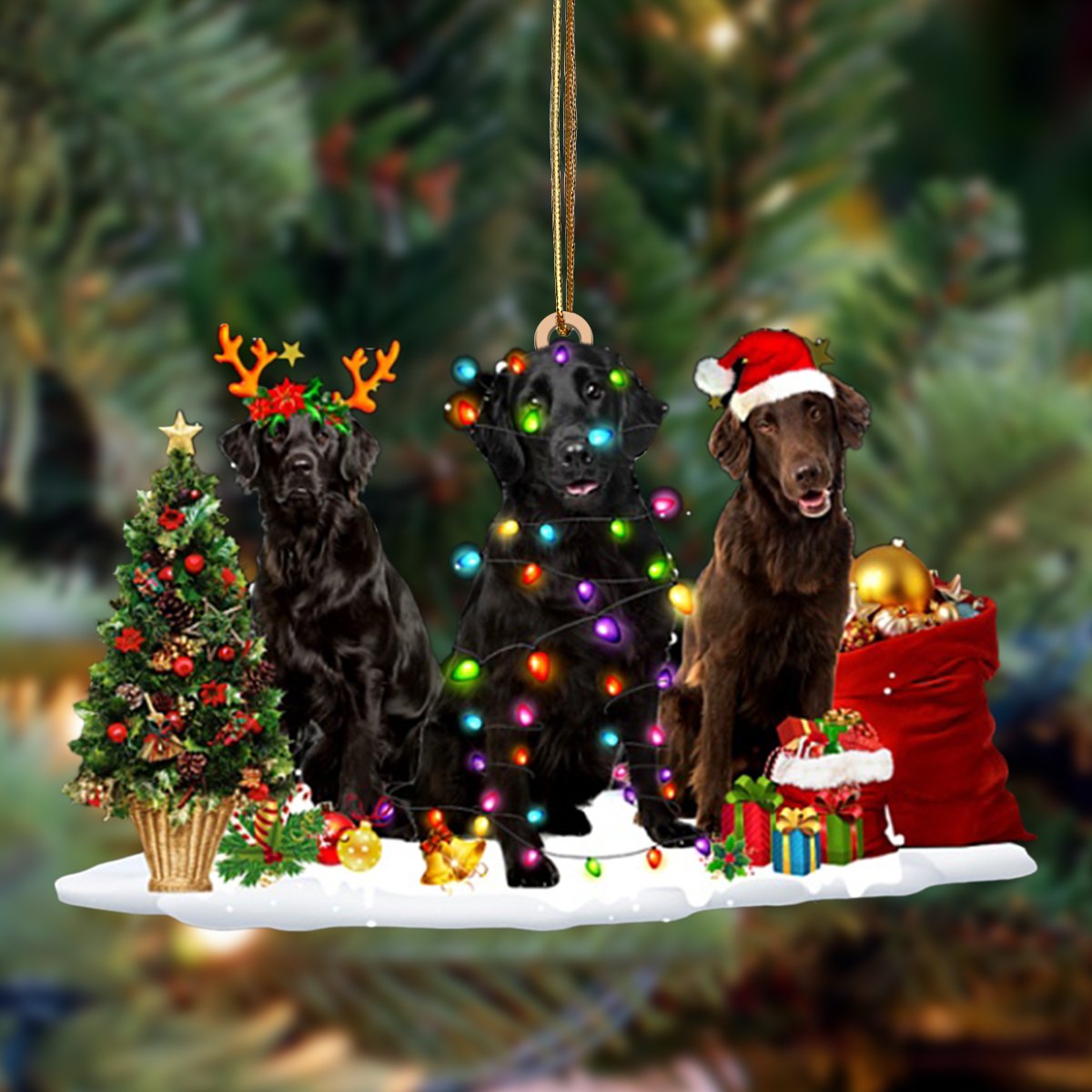 Flat Coated Retriever-Christmas Dog Friends Hanging Ornament