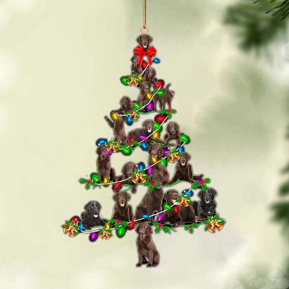 Ornament- Flat Coated Retriever-Christmas Tree Lights-Two Sided Ornament, Christmas Ornament, Car Ornament