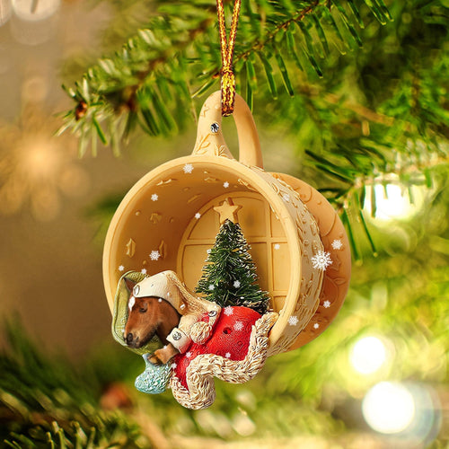Ornament- Foal Sleeping in a tiny cup Christmas Holiday-Two Sided Ornament, Christmas Ornament, Car Ornament