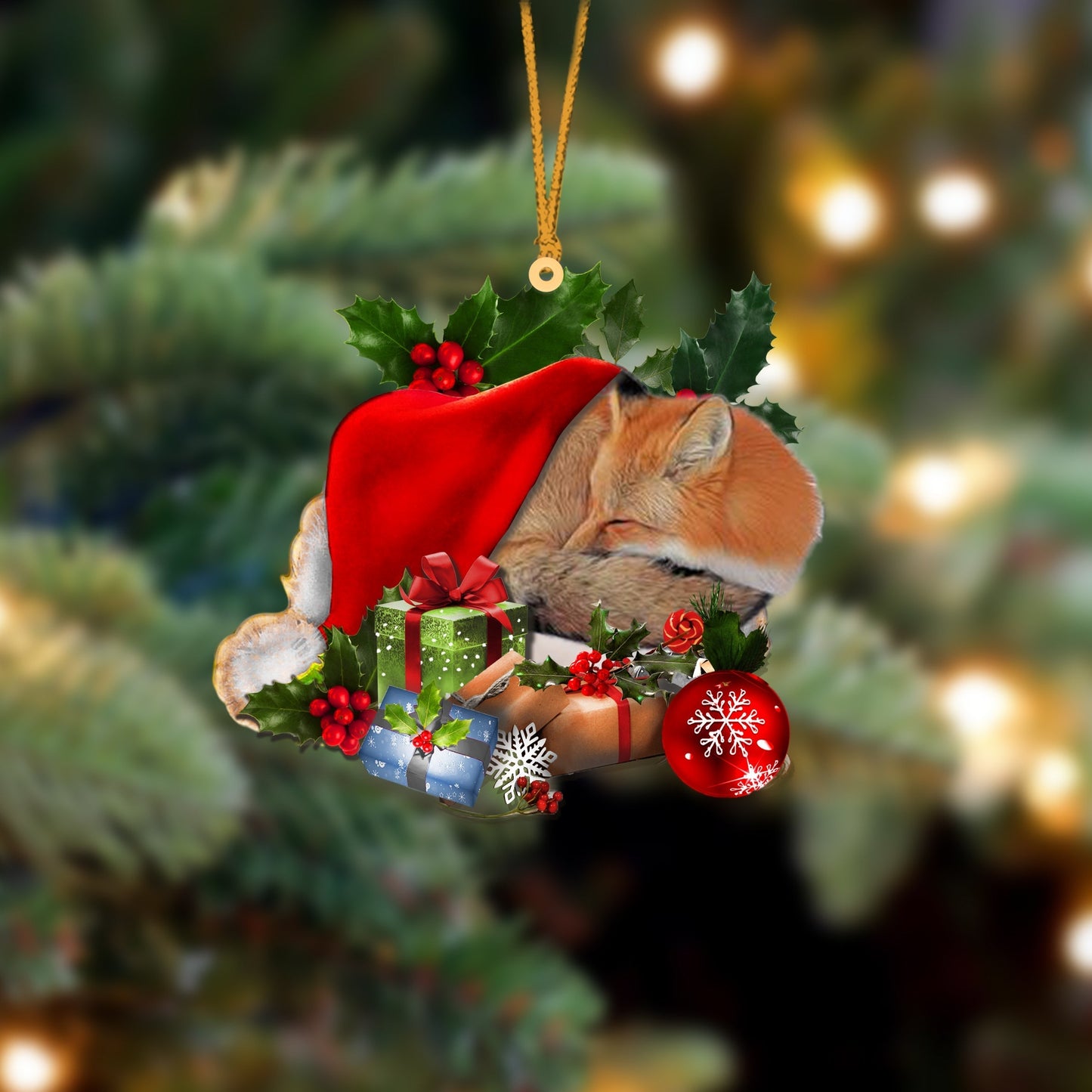 Fox-Sleeping In Hat Two Sides Ornament Dog Sleeping Ornament
