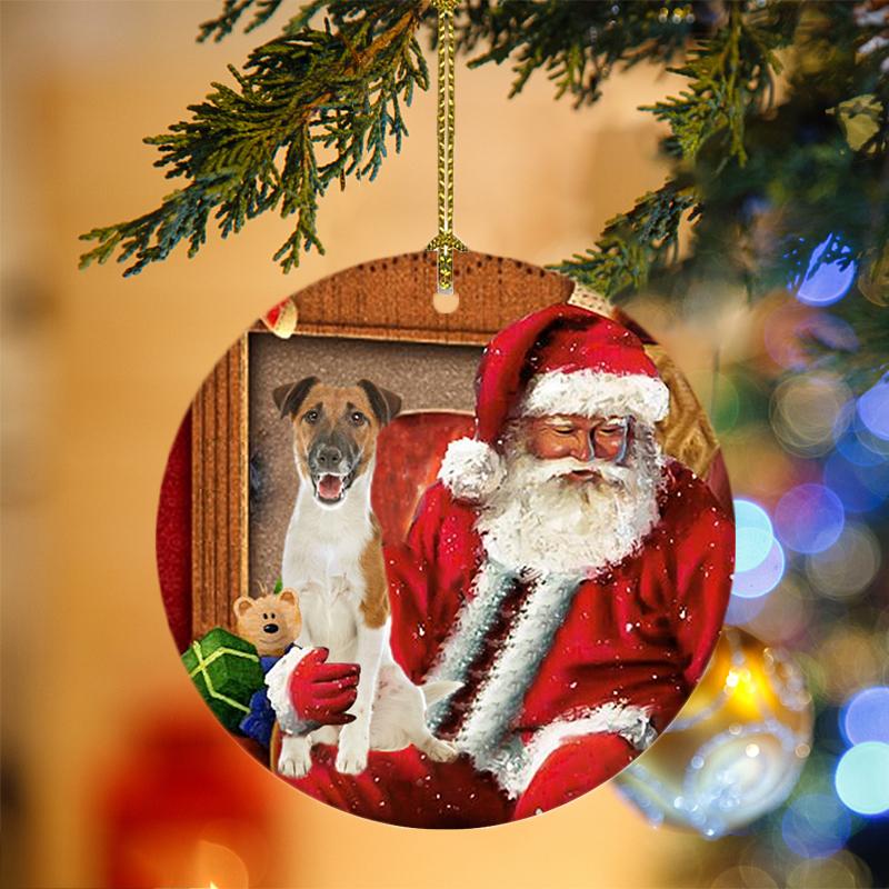 Godmerch- Ornament- Fox Terrier With Santa Christmas Ornament, Happy Christmas Ornament, Car Ornament