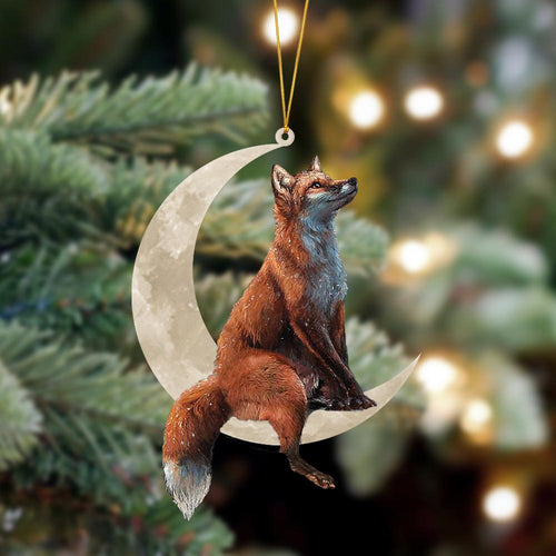 Fox Sits On The Moon Hanging Ornament, Animal Christmas Ornaments