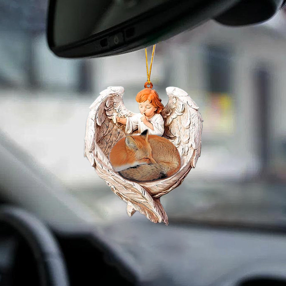 Cute Fox Sleeping Protected By Angel Acrylic Two Sides Hanging Ornament For Car Tree