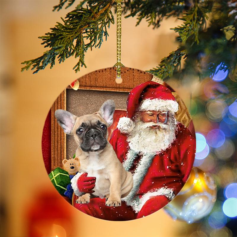Godmerch- Ornament- French Bulldog With Santa Christmas Ornament, Happy Christmas Ornament, Car Ornament