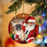 Godmerch- Ornament- French Bulldog With Santa Christmas Ornament, Happy Christmas Ornament, Car Ornament